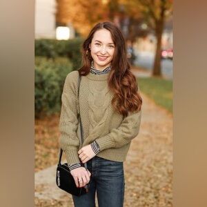 J. Crew Cable-knit Balloon Sleeve Sweater in Olive Green Size XS